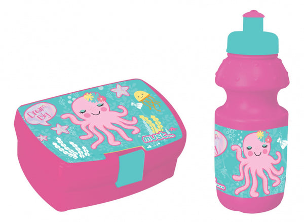 lunchset 350 ml Octupus meisjes roze/mintblauw 2-delig