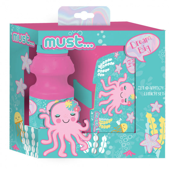 lunchset 350 ml Octupus meisjes roze/mintblauw 2-delig