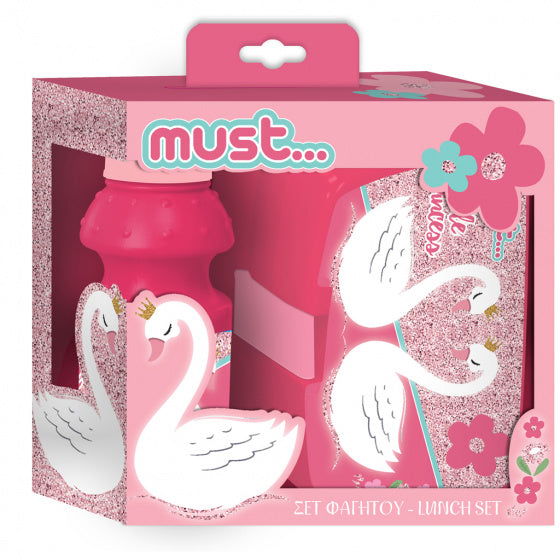 lunchset Zwaan meisjes 350 ml roze 2-delig