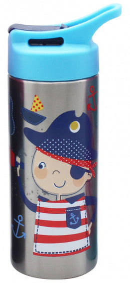 drinkfles junior 500 ml 7,5 x 17 cm RVS zilver/blauw