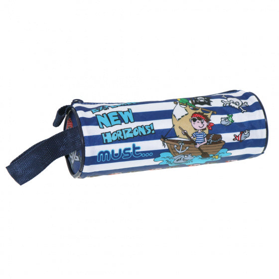 etui junior piraat 20 x 6,5 cm polyester blauw/wit