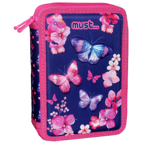 etui vlinders meisjes 15 x 5 x 21 cm polyester roze/paars
