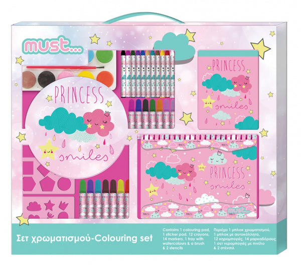 kleurset Cloud Princess meisjes 54 x 47 cm roze 32-delig