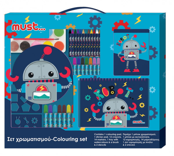 kleurset Robot junior 54 x 47 cm blauw 32-delig