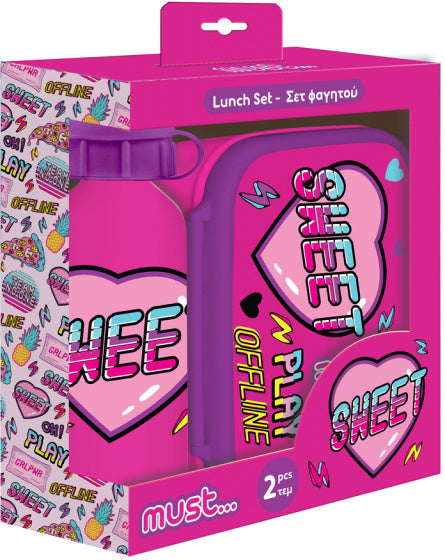 lunchset Sweet meisjes aluminium paars/roze 2-delig