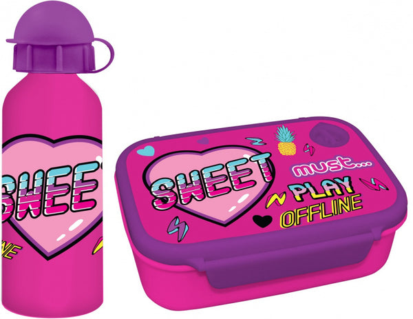 lunchset Sweet meisjes aluminium paars/roze 2-delig