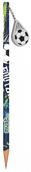 potlood met gum Football junior hout/rubber blauw/groen