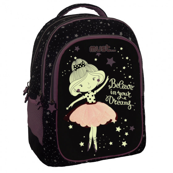 rugzak Believe 25 liter 32 x 43 cm polyester zwart/roze