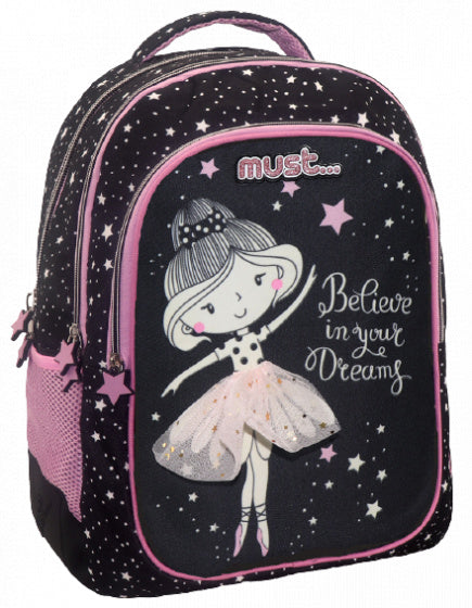 rugzak Believe 25 liter 32 x 43 cm polyester zwart/roze