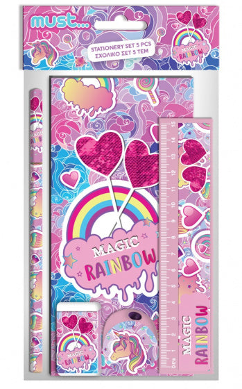 schrijfset Magic Rainbow meisjes papier roze 5-delig