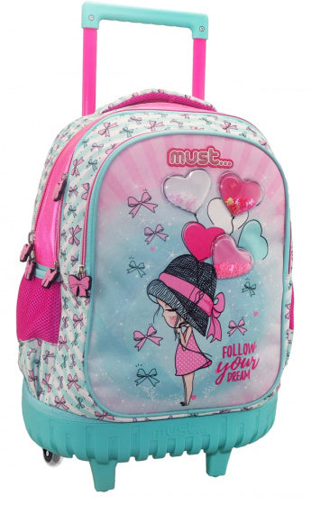 trolley rugzak Follow Your Dream 30 liter blauw/roze