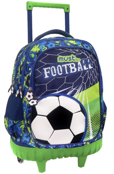 trolley rugzak Football 30 liter polyester blauw/groen