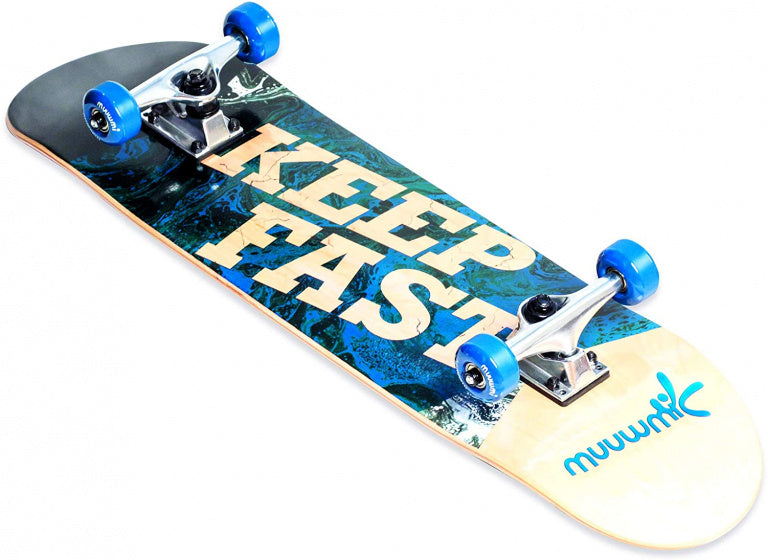 skateboard 79 x 20 cm hout/aluminium donkerblauw