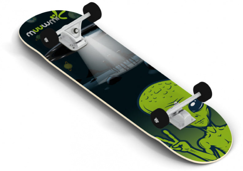 skateboard Alien 20 x 79 cm hout zwart/groen
