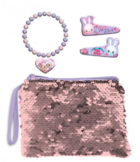 paillettentas en accessoiresset lila 4-delig