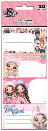 etiketten meisjes papier roze/wit 20 stuks