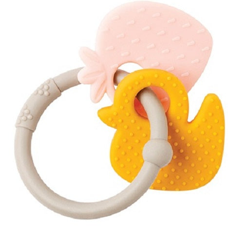 bijtring aardbei & eend junior 5 x 10 cm siliconen grijs