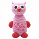knuffeldier uil gehaakt 20 cm roze