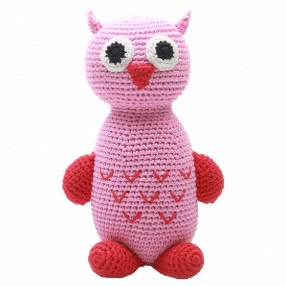 knuffeldier uil gehaakt 20 cm roze