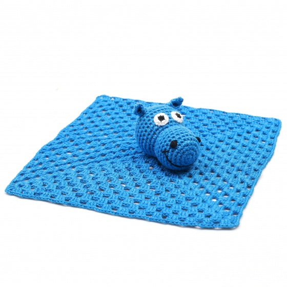 knuffeldoekje nijlpaard gehaakt 10 cm donkerblauw