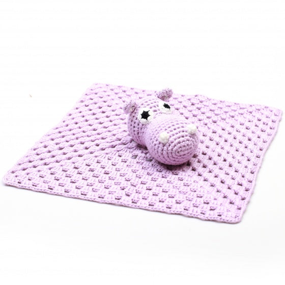 knuffeldoekje nijlpaard gehaakt 10 cm lila