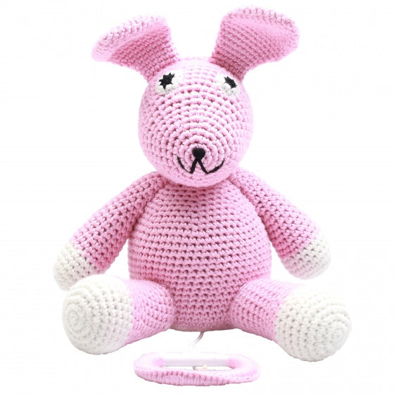 muziekdoosje konijn gehaakt 20 cm roze