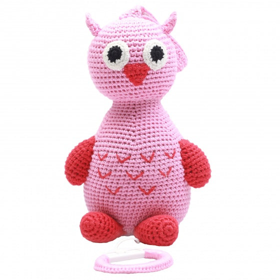 muziekdoosje uil gehaakt 20 cm roze