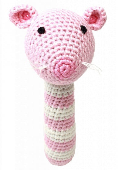 rammelaar muis gehaakt 14 cm roze
