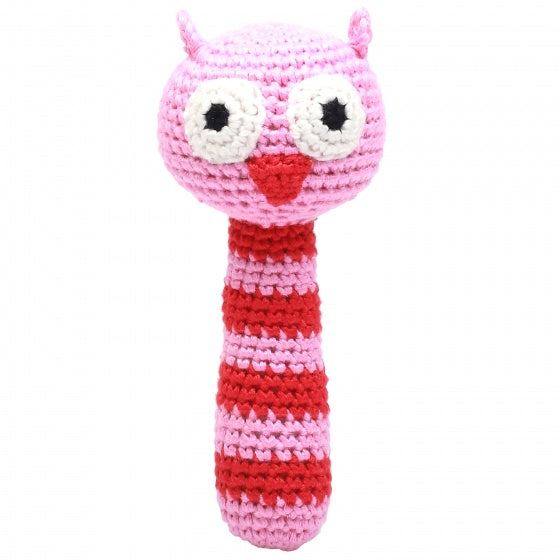 rammelaar uil gehaakt 14 cm roze/rood