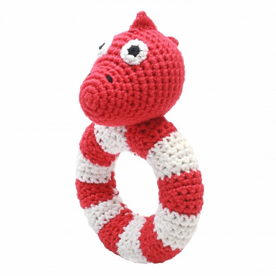 ringrammelaar dino gehaakt 14 cm rood