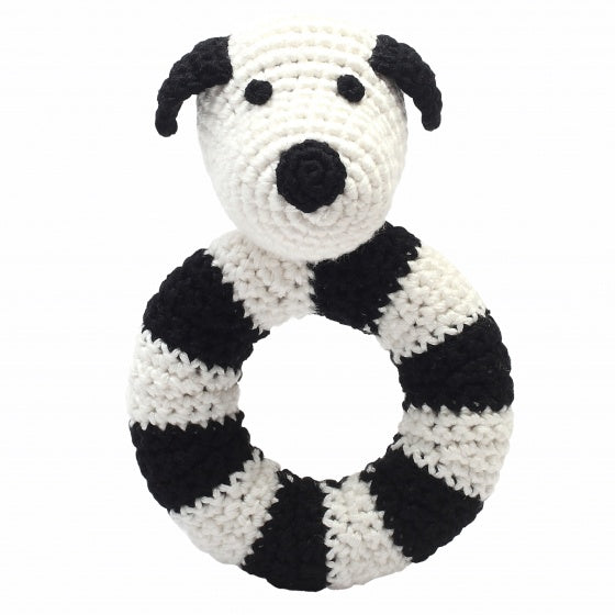 ringrammelaar hond gehaakt 14 cm zwart/wit