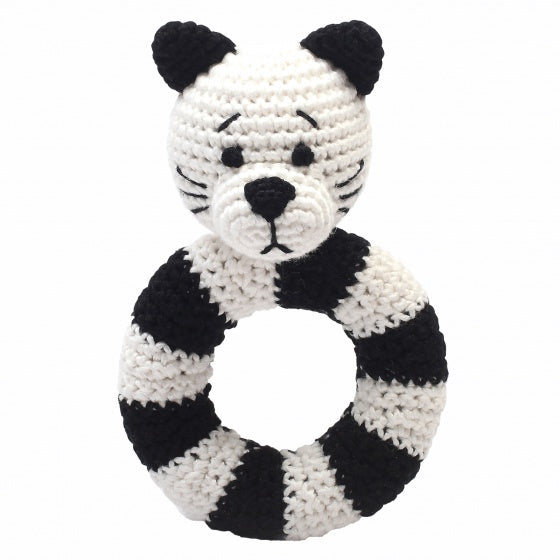 ringrammelaar kat gehaakt 14 cm wit/zwart
