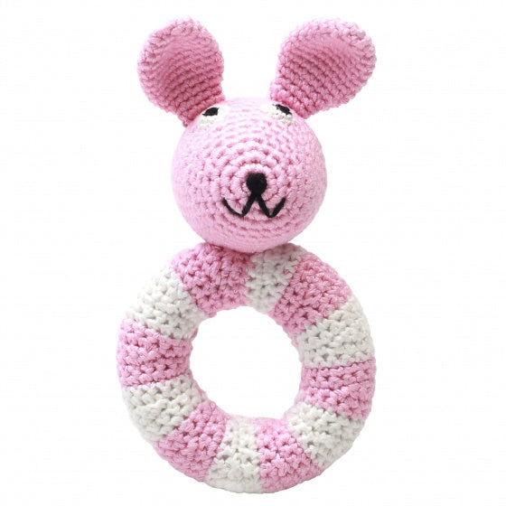 ringrammelaar konijn gehaakt 14 cm roze