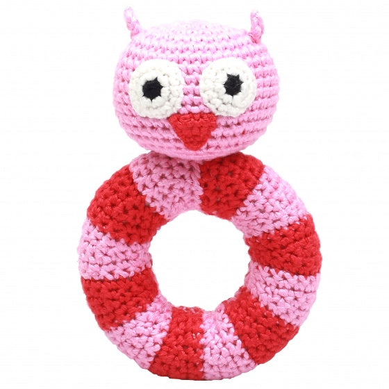 ringrammelaar uil gehaakt 14 cm roze
