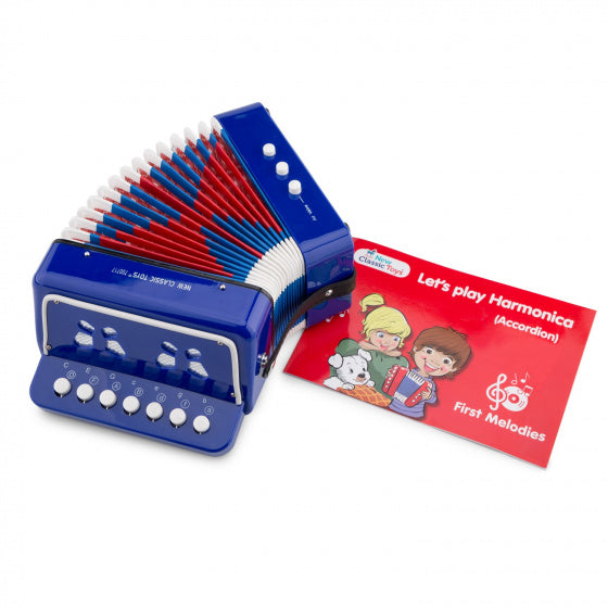 accordeon met muziekboek junior 19 cm blauw