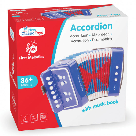 accordeon met muziekboek junior 19 cm blauw