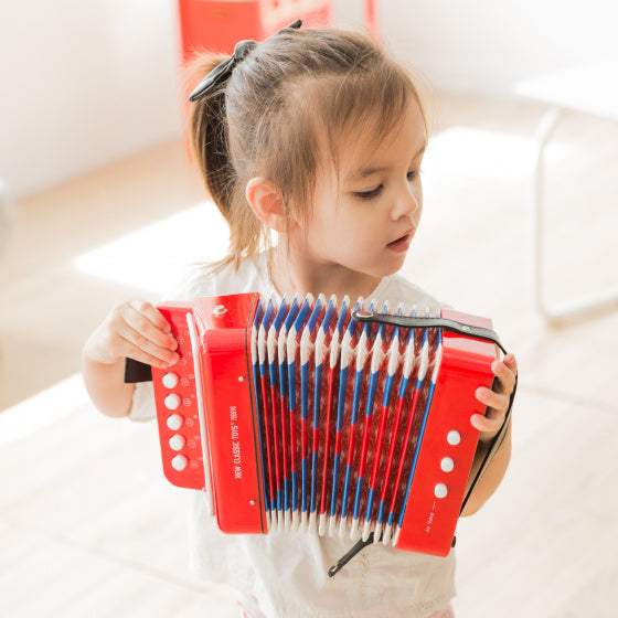 accordeon met muziekboek junior 19 cm rood