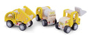 bouwvoertuigen junior hout geel 3-delig