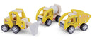 bouwvoertuigen junior hout geel 3-delig