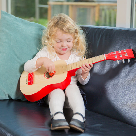 gitaar De Luxe junior 64 cm lichtbruin/rood