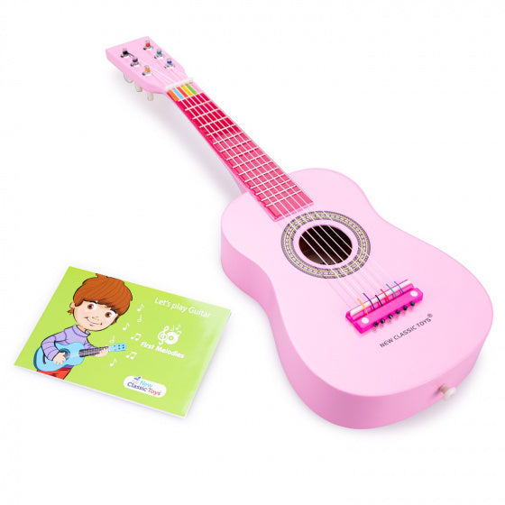 gitaar 60 cm junior hout roze 4-delig