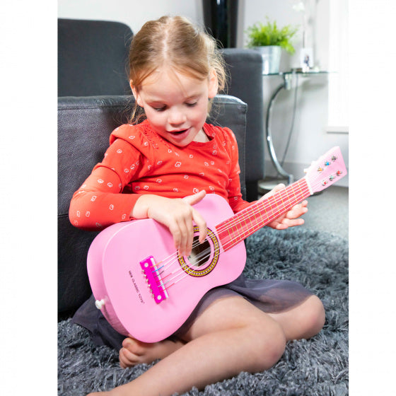 gitaar 60 cm junior hout roze 4-delig