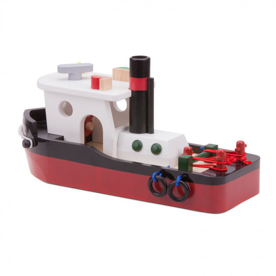 sleepboot Havenlijn 34,5 cm hout rood/zwart