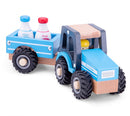 tractor Little Driver 24 cm hout blauw 4-delig