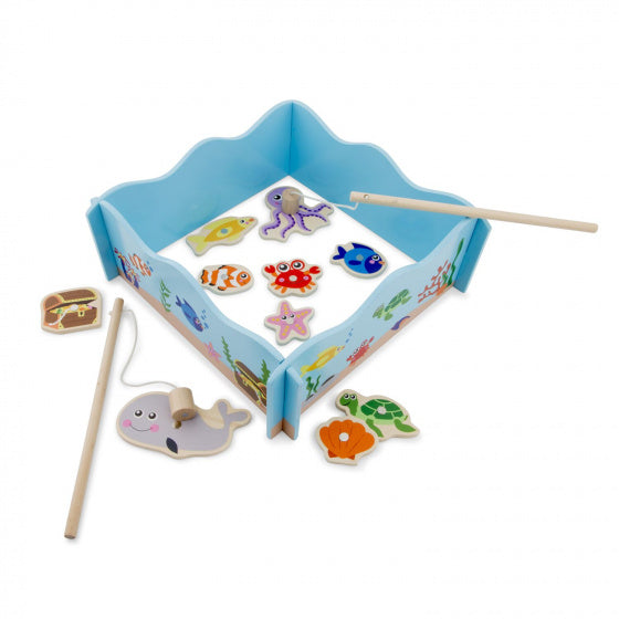 visspel junior 24 x 24 cm hout blauw 13-delig