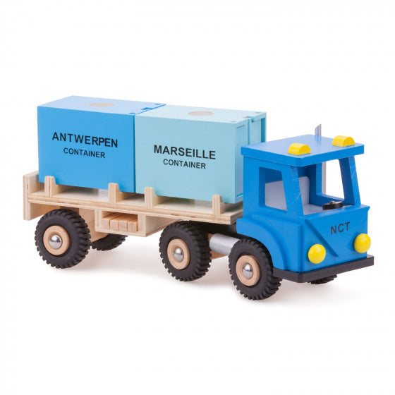 vrachtwagen Havenlijn 40 cm hout blauw 3-delig
