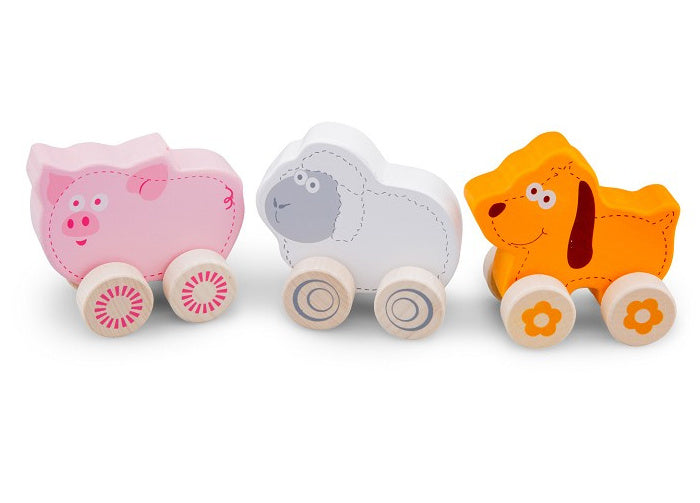 wheelie Farm Animals hout roze/oranje 3-delig