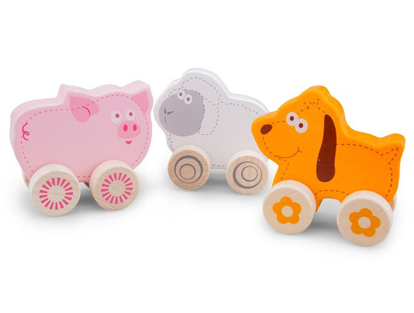 wheelie Farm Animals hout roze/oranje 3-delig