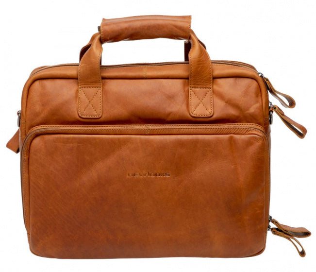 Fietstas New Looxs Cali 17 liter 40 x 15 x 31 cm - gemaakt van luxe leder - cognac