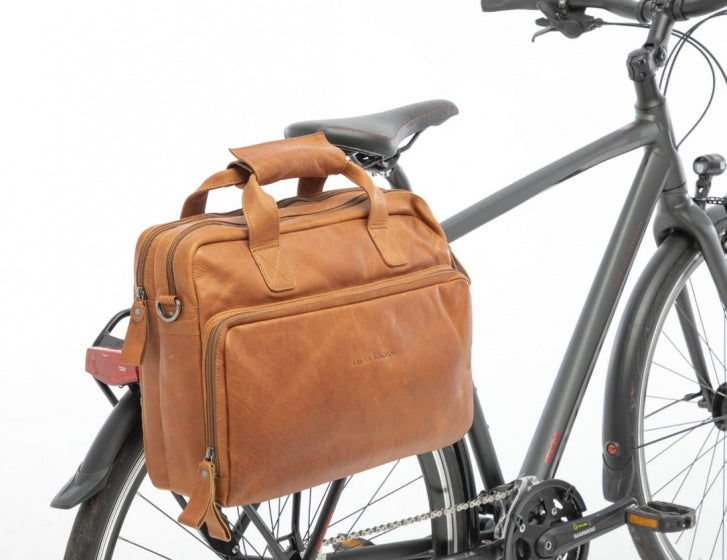 Fietstas New Looxs Cali 17 liter 40 x 15 x 31 cm - gemaakt van luxe leder - cognac